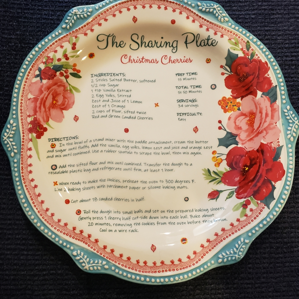 The Pioneer Woman Red and Blue Floral Sharing Plate